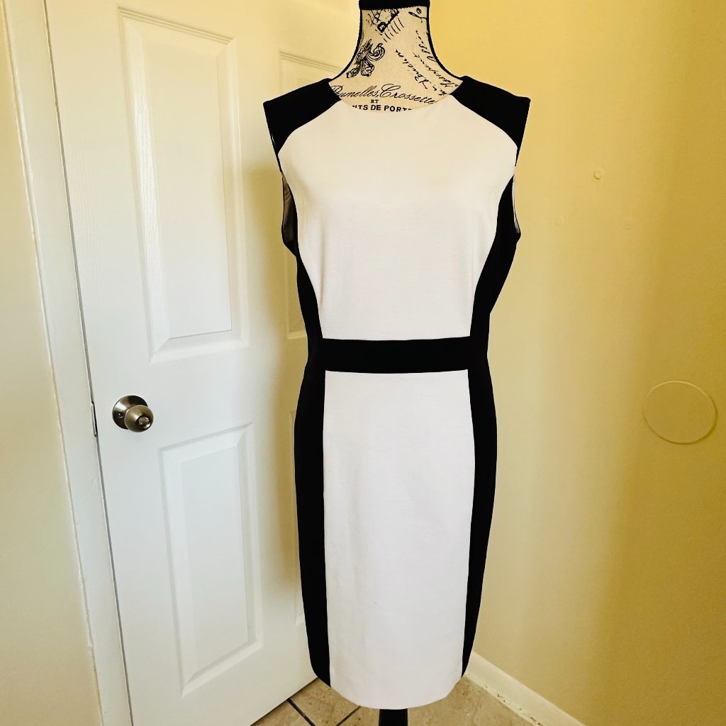 Tahari Asl Black & White Colorblock Sheath Dress Size 12
